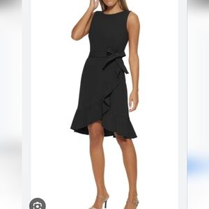 Calvin Klein Black Faux Wrap Ruffle Sheath Dress Size 8